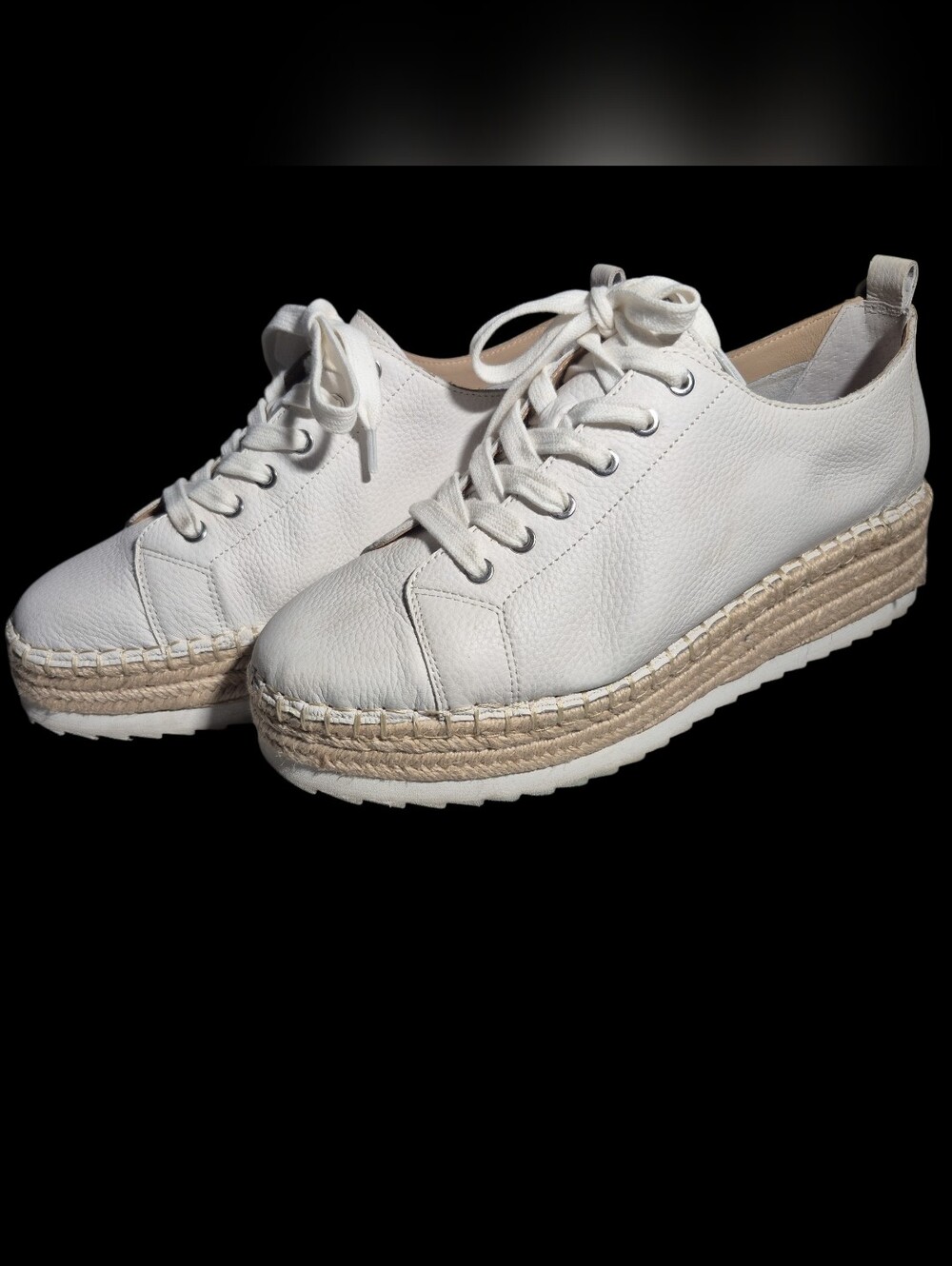 Antonio Melani Taylor White Pebble Leather Espadrille Platform Sneakers Sz 8.5M